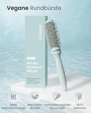 Кругла щітка для волосся AIMIKE NaturaVol 43 мм для об'єму та гладкості, професійна брашинг-щітка для фену та створення хвиль, чорна (діаметр основи 32 мм)