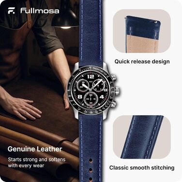 Шкіряний ремінець Fullmosa 22 мм для Samsung Galaxy Watch 46 мм, Galaxy Watch 3 45 мм, Gear S3 Frontier/Classic, синій градієнт, срібляста застібка