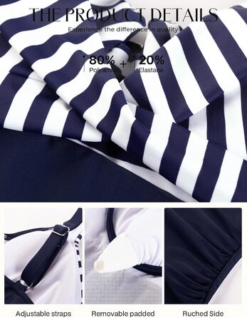 Tankini верх Hanna Nikole з контролем живота, вузлики, V-подібний виріз, купальник (синьо-білі смужки, M)