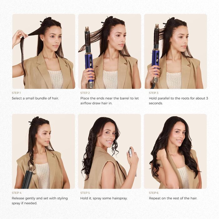 Мультистайлер для волосся 6 в 1 UKLISS Air Styler Set з дифузором, LCD-дисплеєм та насадами для завивки, сушіння та вирівнювання, 1000 Вт, Gold Blue