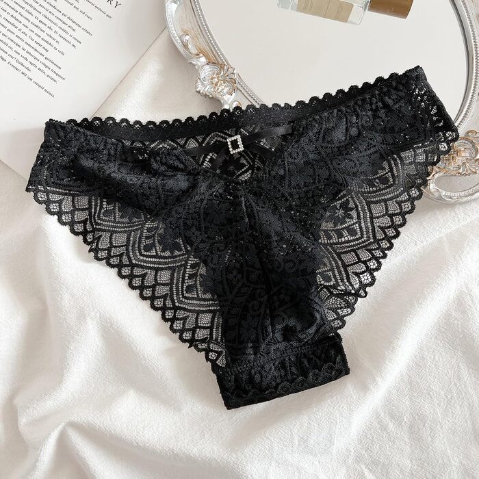 5 пар жіночих трусиків Brazillian з мереживом, безшовні, чорні. Безшовна жіноча білизна, трусики X-back, трусики-хіпстер, 5 шт.