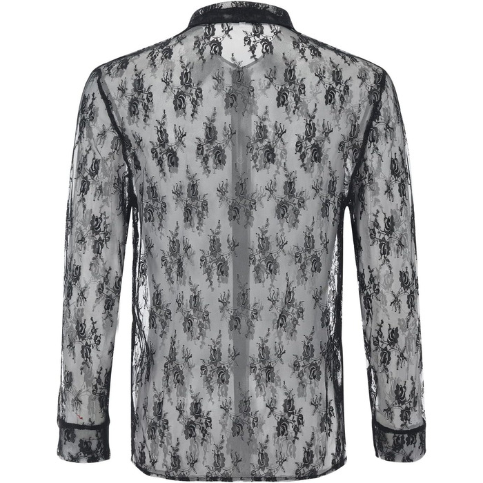 Чоловіча прозора сорочка Detten: мереживна футболка з довгим рукавом, сексуальна клубна сорочка, чорний колір, універсальний розмір (L)