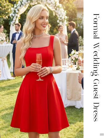 Жіноча червона мінісукня Bboninedress з квадратним вирізом, А-силует, без рукавів для вечірок та весіль (розмір XS)