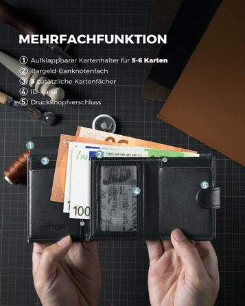 Чоловічий гаманець-картхолдер DODENSHA з RFID-захистом, автоматичним pop-up механізмом для 8-10 карт, відділенням для монет та вікном для ID (Чорний)