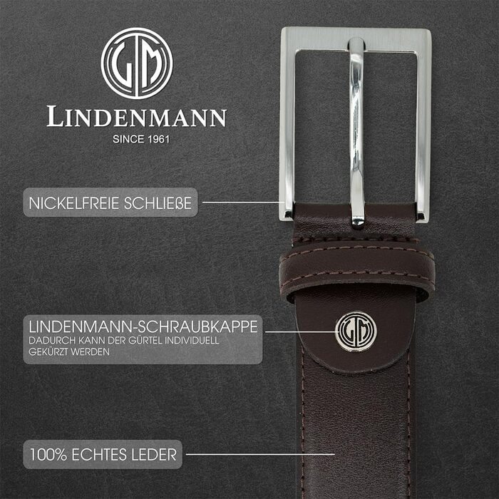 Шкіряний ремінь чоловічий LINDENMANN, натуральна шкіра, ширина 35 мм, довжина 165 см, колір коричневий, розмір 5XL