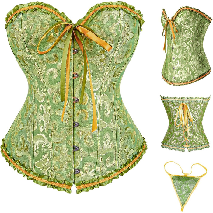 Корсет-топ для повних грудей, корсет, готичний бюстгальтер, мереживне топ, бурлеск костюм, бодішейпер (зелений, L)