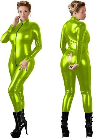 Костюм-боді LIUPENGKUUUNWING великого розміру, шкіряний, з довгим рукавом, застібка блискавка спереду, костюм для pole dance, боді (світло-зелений, XS)