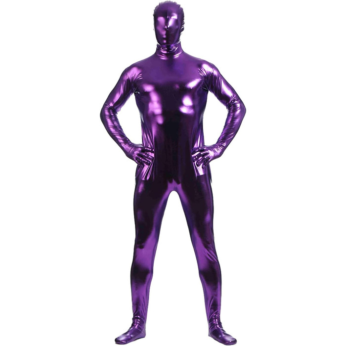 Чоловічий латексний комбінезон-кальсони з блискавкою для клубу, Хелловін, сцени (фіолетовий, XXL)