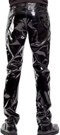 Чоловічі шкіряні штани LIXIAAOOKWEDG з високою талією, на блискавці, облягаючі, чорні. Ідеально для клубу та костюмів