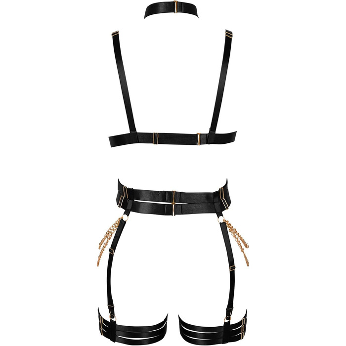 Комплект корсет, бра, стрінги з ремінцями, чорний. Бра-комбінезон, готичний стиль, для танців та Хелловіну