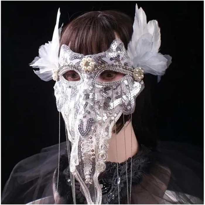 Святкові маски AYWTIUN: мереживна маска на все обличчя для сцени (срібна)