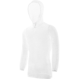 Чоловічі прозорі футболки з капюшоном, сітка, довгі рукави, фітнес, спорт, клубний стиль, для танців, білий M