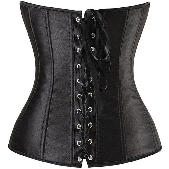 Корсет Daen Korsett для корекції фігури, повний бюст, топ-бюстгальтер, готичний, бурлеск, шнурівка, сатиновий чорний (S)