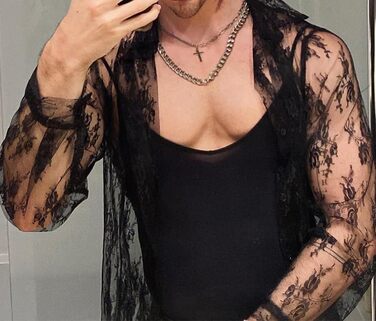 Чоловіча прозора сорочка Detten: мереживна футболка з довгим рукавом, сексуальна клубна сорочка, чорний колір, універсальний розмір (L)