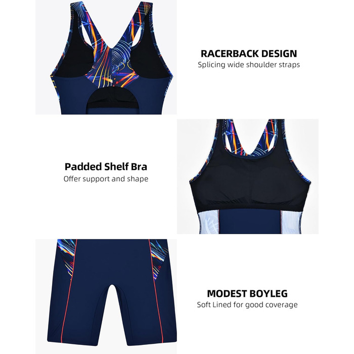 Спортивний купальник для жінок Racerback/U-Back з ефектом моделювання силуету (44, Wellenschatten)