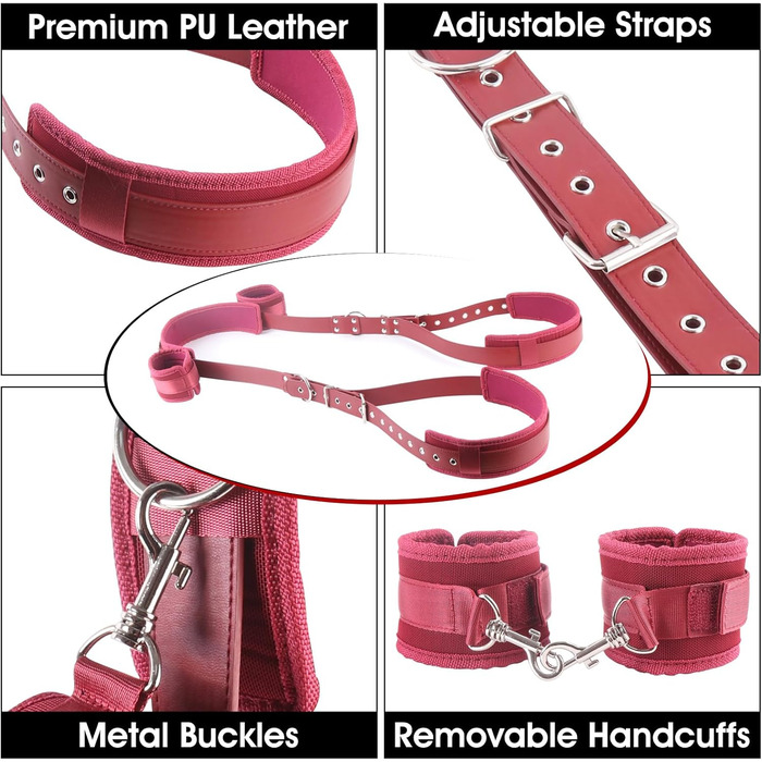 Набір для БДСМ: мотузки, наручники та фетшлі для пар. Червоний