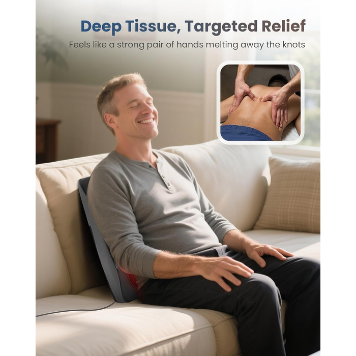 Масажер для шиї та спини COMFIER: Shiatsu 4D розминаючий масажер з підігрівом для ніг та м'язів, чорний