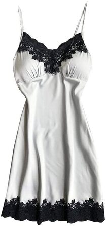 Жіночий комплект спідньої білизни з мережива, сексуальна нічна сорочка з відкритим спиною, нічна сорочка з V-подібним вирізом, жіноча нічна сорочка з мереживом, нічна білизна (сріблястий, XL)