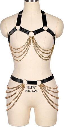 Ланцюжок на тіло BANSSGOTH для жінок: повний каркас, регульований, великі розміри, стрічки, готичний стиль, еластична тканина, на Хелловін, рейв, чорний