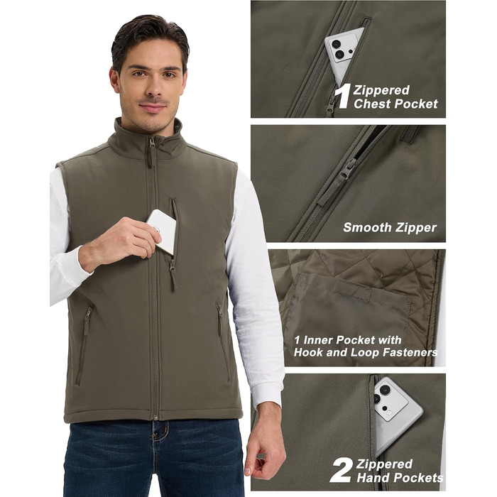 Чоловічий жилет Outdoor Ventures Softshell з утеплювачем: водовідштовхуючий, вітрозахисний та дихаючий жилет для їзди на велосипеді, бігу та походів (Зелений, 3XL)