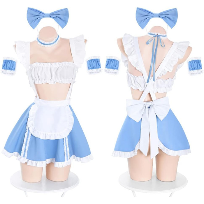 Костюм горничної SINROYEE: сексуальний косплей з мереживом, костюм аніме, комплект нижньої білизни, блакитний та білий, універсальний розмір