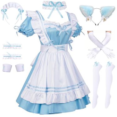 Костюм французької служниці: комплект для косплею та карнавалу (блакитний, 4XL)