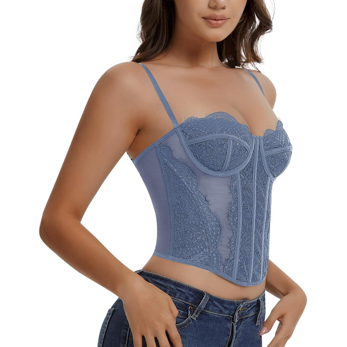 Корсетний топ для жінок з повним бюстом, корсаж з бретелями, сексуальний топ-кроп (Блакитний, XS)