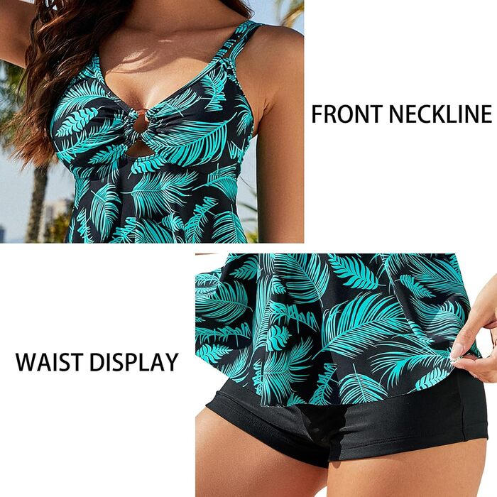 Купальник жіночий роздільний Genfien Push-up Tankini з високою талією, пляжний комплект, XL, зелений