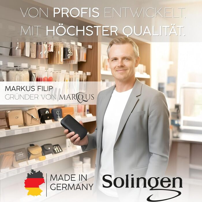 Манікюрний набір marQus Solingen (6 предметів) зі сталі в шкіряному чохлі, чорний — універсальний набір для догляду за нігтями для жінок та чоловіків