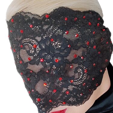 Елегантна червона мереживна маска для жінок з каміннями – венеціанська маска з квітковим візерунком для маскараду, карнавалу, косплею, готичної вечірки та особливих подій (чорний колір з червоними каміннями)