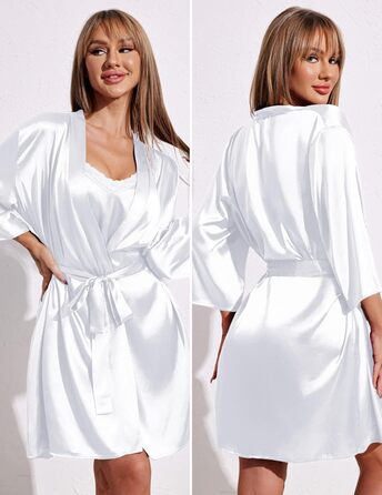 Світло-білий атласний халат та нічна сорочка Ecouaer (2 шт., M) - комплект для дому та сну