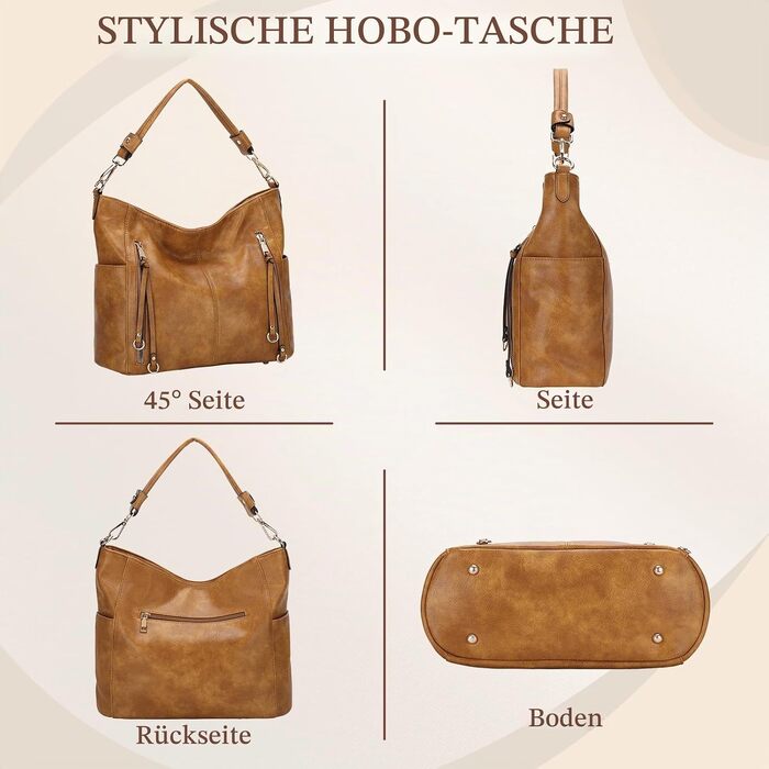 Жіночий набір сумок Chase Chic: велика шкіряна сумка-шопер Hobo та гаманець, коричневий (жовто-коричневий), з від’ємним плечовим ременем