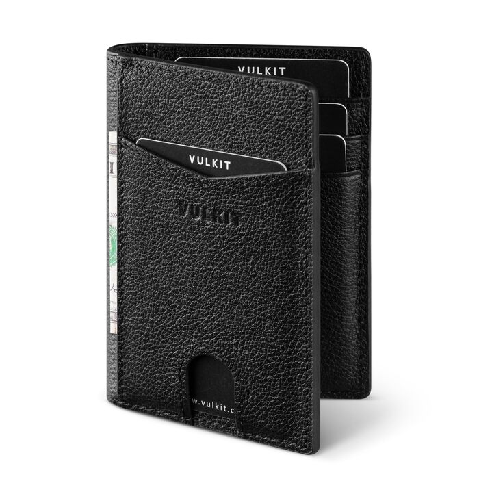 Чоловічий шкіряний картхолдер VULKIT з RFID/NFC захистом, тонкий гаманець для карток на 10 відділень (колір: чорний лічі)