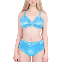 Набір спідньої білизни LittleForBig Sissy з мереживом та рюшами, блакитний, 4XL