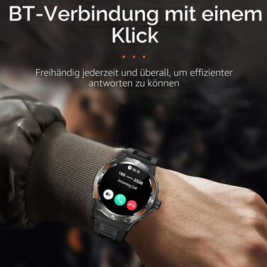 Смарт-годинник findtime Military: міцний тактичний годинник з компасом, LED-ліхтариком, функцією дзвінків та моніторингом серцебиття для Android та iOS, чорний