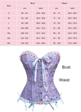 Корсет жіночий повномірний корсаж корсет топ готичний вінтажний корсаж сатиновий квітковий з кісточками бюстєль корсет топ для Хелловіну та карнавалу S-4XL блакитно-рожевий 4XL