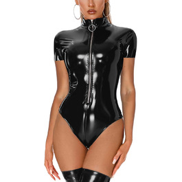 Сексуальний жіночий боді з ефектом мокрого блиску, лакована шкіра, блискавка, спідня білизна, ексклюзивна клубна мода, костюм, чорний, розмір 42-44
