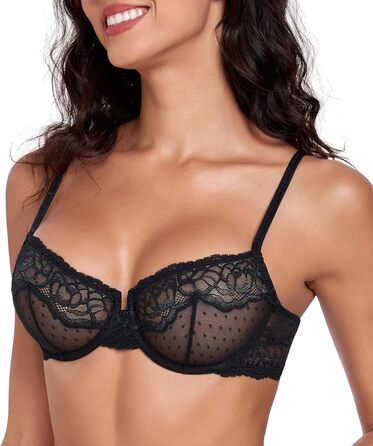 Чорний бюстгальтер Lemorosy з кісточками, мереживний, напівпрозорий, балконет, без підкладки, сітка, 75E