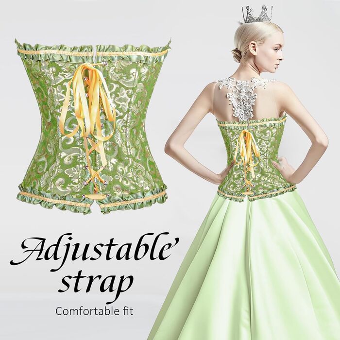 Корсет-топ для повних грудей, корсет, готичний бюстгальтер, мереживне топ, бурлеск костюм, бодішейпер (зелений, L)