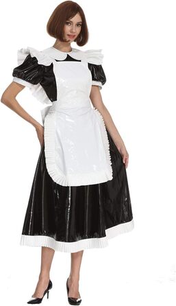 Чорне плаття з ПВХ для косплею/кросдресінгу, уніформа служниці, розмір 3XL