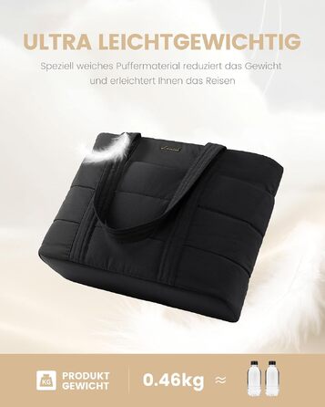 Жіноча сумка-шопер LOVEVOOK з відділенням для ноутбука 15.6 дюймів, легка стібана сумка для роботи, навчання та подорожей, чорна