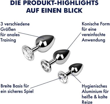 Анальний розширювач EIS, набір з 3-х частин з алюмінію з кристалами, широка база для тренування