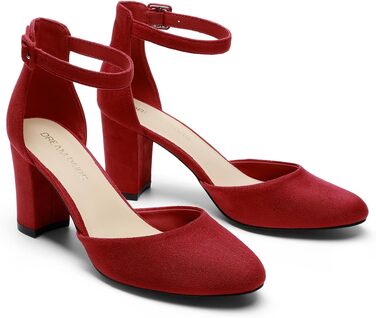 Жіночі туфлі-човники DREAM PAIRS на стійких підборах з ремінцем на щиколотці, весільне взуття (36.5 EU, червоні)