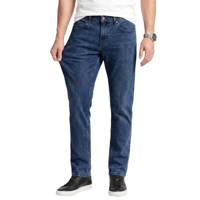 Чоловічі джинси Runcati Slim Fit з бавовни та стрейч, однотонні сині штани для повсякденного та ділового стилю, 34W / 32L
