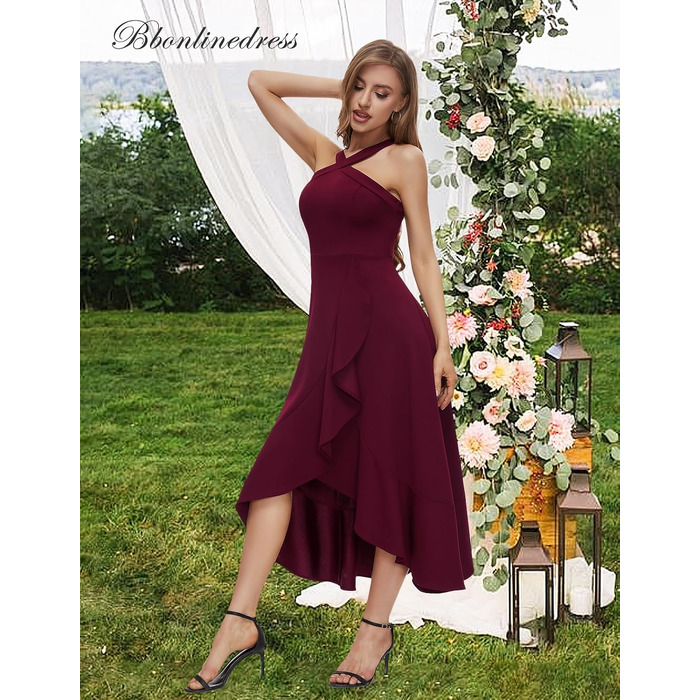 Вечірня сукня Bbonlinedress: елегантна довга сукня макси з відкритою спиною (halter neck) для весілля та коктейльних вечірок, бордова, розмір XL