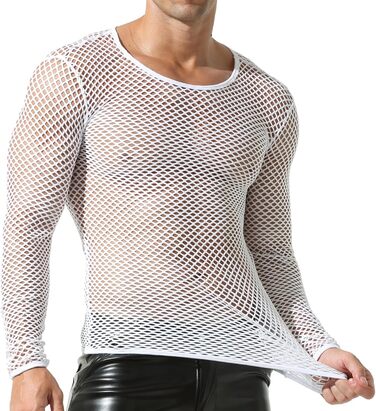 Чоловіча сітчаста футболка QiaTi з довгим рукавом, прозора, мереживна, під сорочку, білий