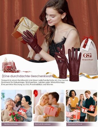 Жіночі шкіряні рукавички GSG SINCE 1998 з безхромової овечої шкіри, бордові (розмір M)