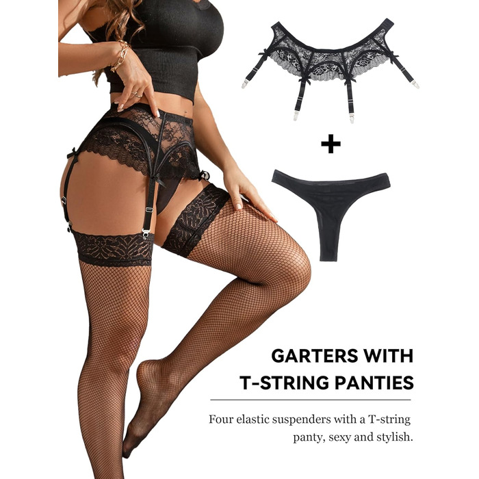 Гардеробний пояс ohmydear з мереживом, 4 кліпси, для жінок, великі розміри, сексуальний, з панчішниками, висока талія, гarter belt, набір з панчішниками, чорний, XS-4XL