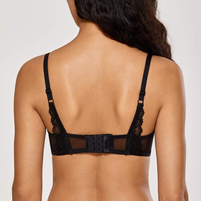 DOBREVA: чорний бюстгальтер з мереживом з кісточками, ефект мінімайзер, великі розміри, сексуальний, з глибоким вирізом, 85E