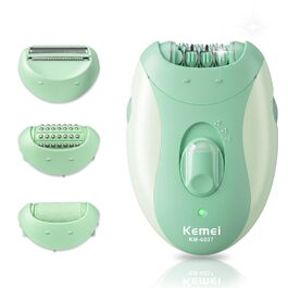Епілятор KEMEI 4-в-1 для жінок: електричний голений апарат з LED-підсвіткою, 4 насадки (епіляція, гоління, масаж, видалення мозолів) для обличчя, пахв та бікіні, зелений